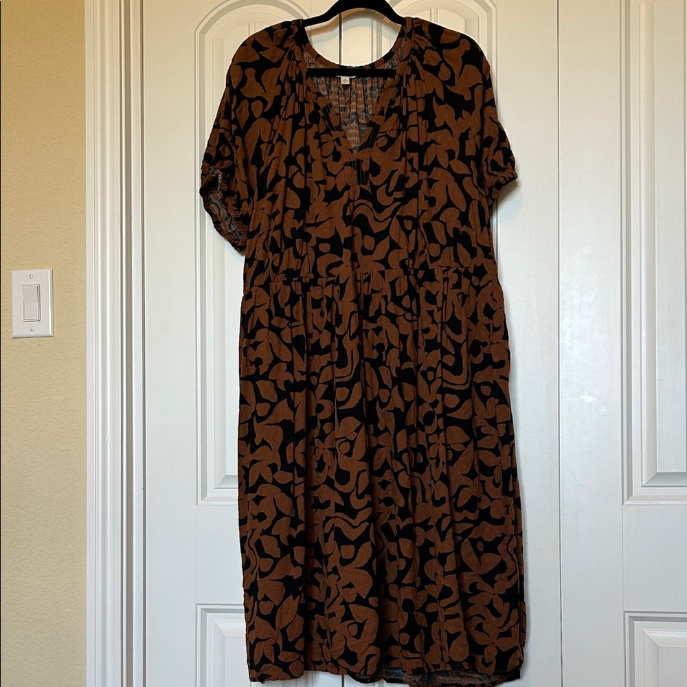 Brown and Black Floral Print Women's Dress